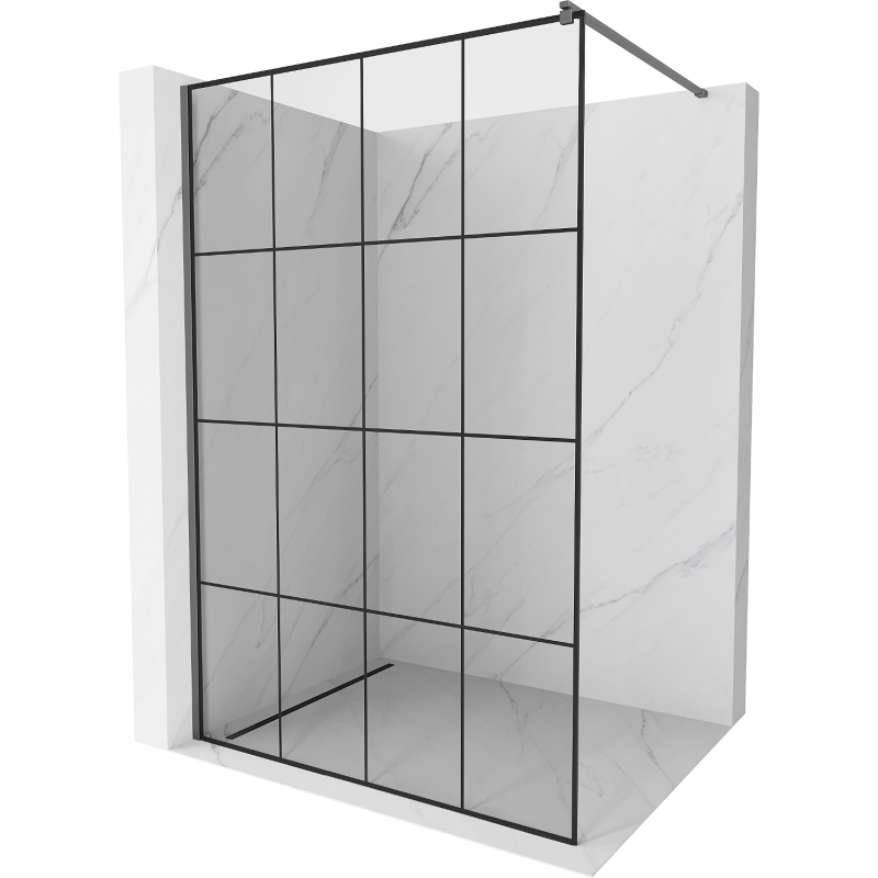 Mexen Kioto ścianka prysznicowa Walk-in 140 x 200 cm, czarna kratka 8 mm, gun metal - 800-140-101-95-77