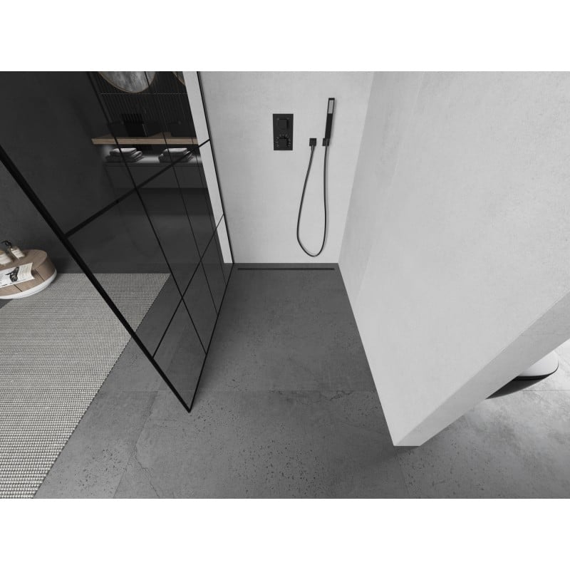 Mexen Kioto ścianka prysznicowa Walk-in 130 x 200 cm, czarna kratka 8 mm, gun metal - 800-130-101-95-77