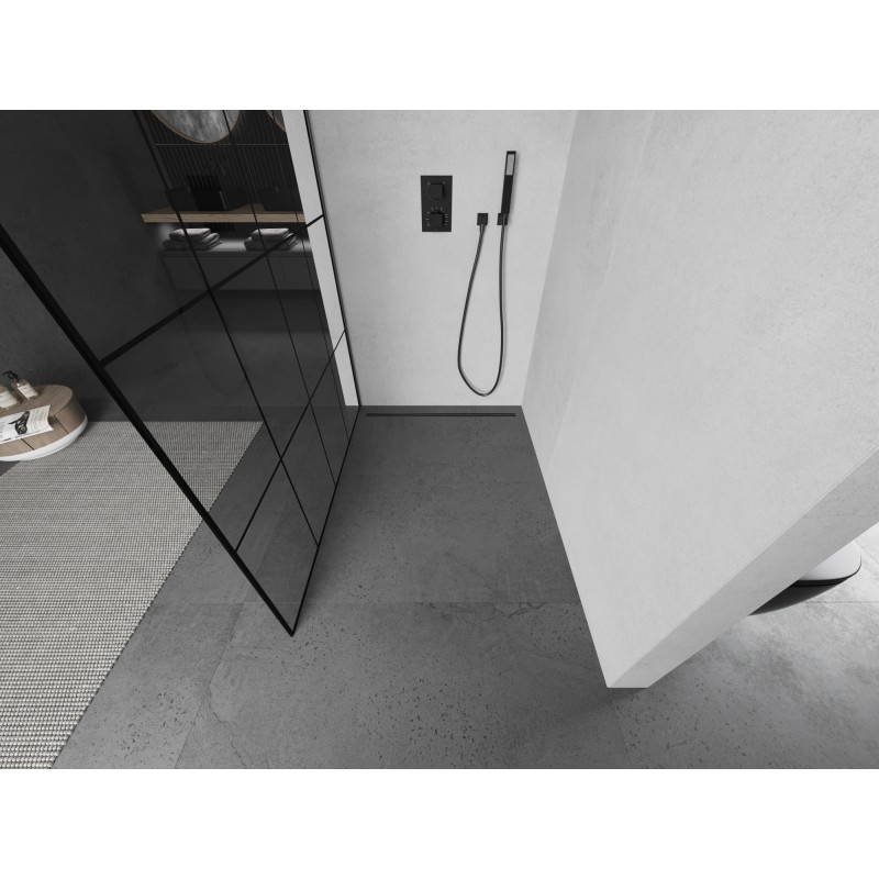 Mexen Kioto ścianka prysznicowa Walk-in 150 x 200 cm, czarna kratka 8 mm, gun metal - 800-150-101-95-77