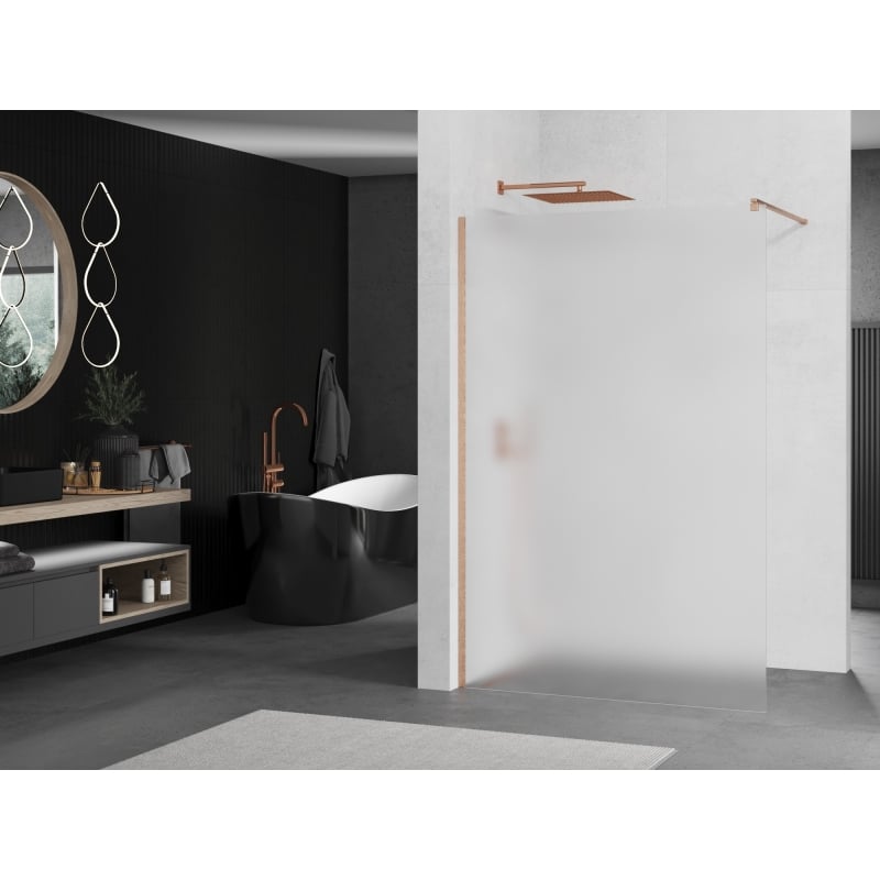 Mexen Kioto ścianka prysznicowa Walk-in 70 x 200 cm, szron 8 mm, miedź szczotkowana - 800-070-101-65-30