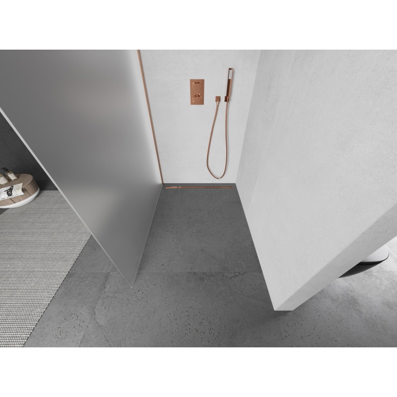 Mexen Kioto ścianka prysznicowa Walk-in 70 x 200 cm, szron 8 mm, miedź szczotkowana - 800-070-101-65-30