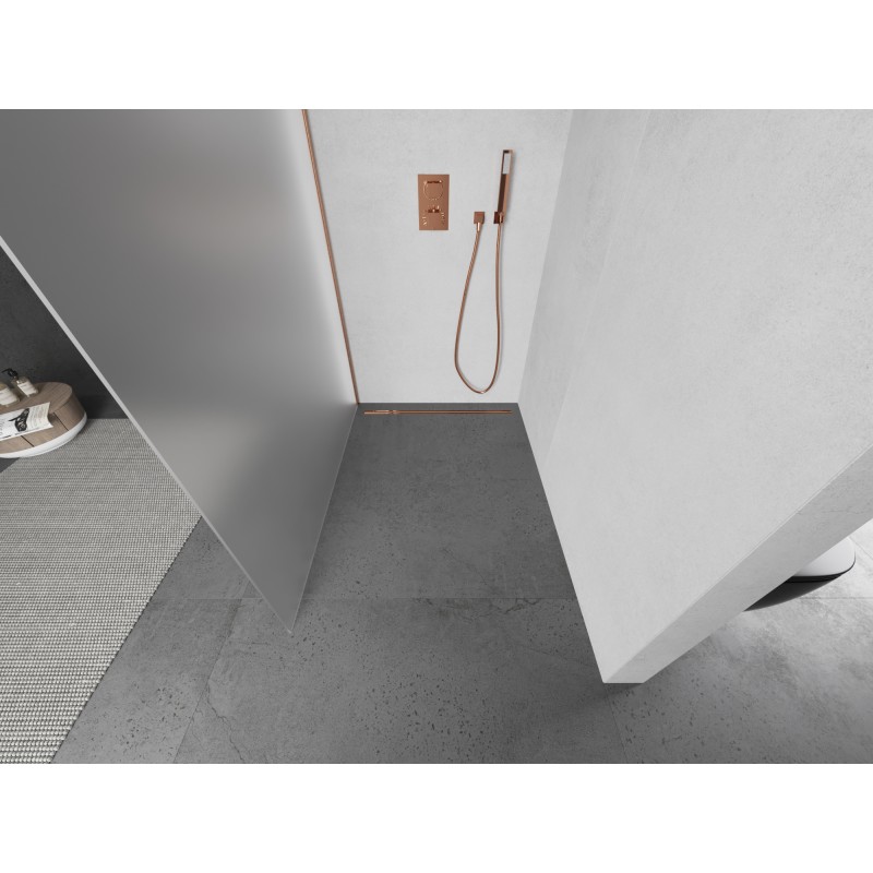 Mexen Kioto ścianka prysznicowa Walk-in 90 x 200 cm, szron 8 mm, miedź szczotkowana - 800-090-101-65-30