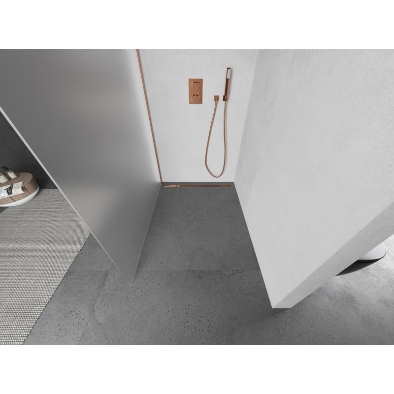 Mexen Kioto ścianka prysznicowa Walk-in 110 x 200 cm, szron 8 mm, miedź szczotkowana - 800-110-101-65-30