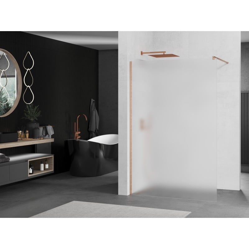 Mexen Kioto ścianka prysznicowa Walk-in 140 x 200 cm, szron 8 mm, miedź szczotkowana - 800-140-101-65-30