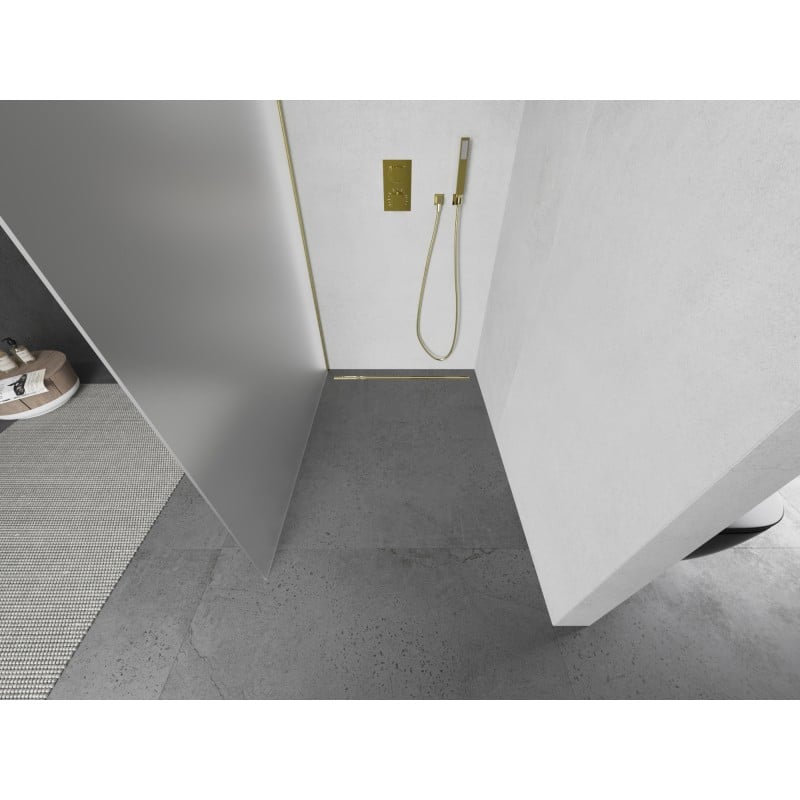 Mexen Kioto ścianka prysznicowa Walk-in 100 x 200 cm, szron 8 mm, złota szczotkowana - 800-100-101-55-30
