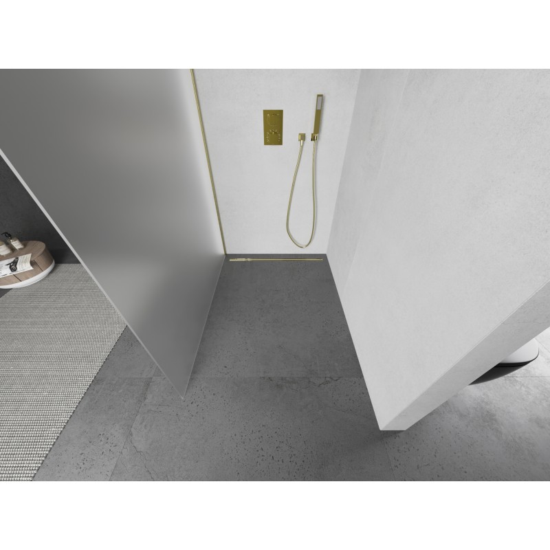 Mexen Kioto ścianka prysznicowa Walk-in 110 x 200 cm, szron 8 mm, złota szczotkowana - 800-110-101-55-30