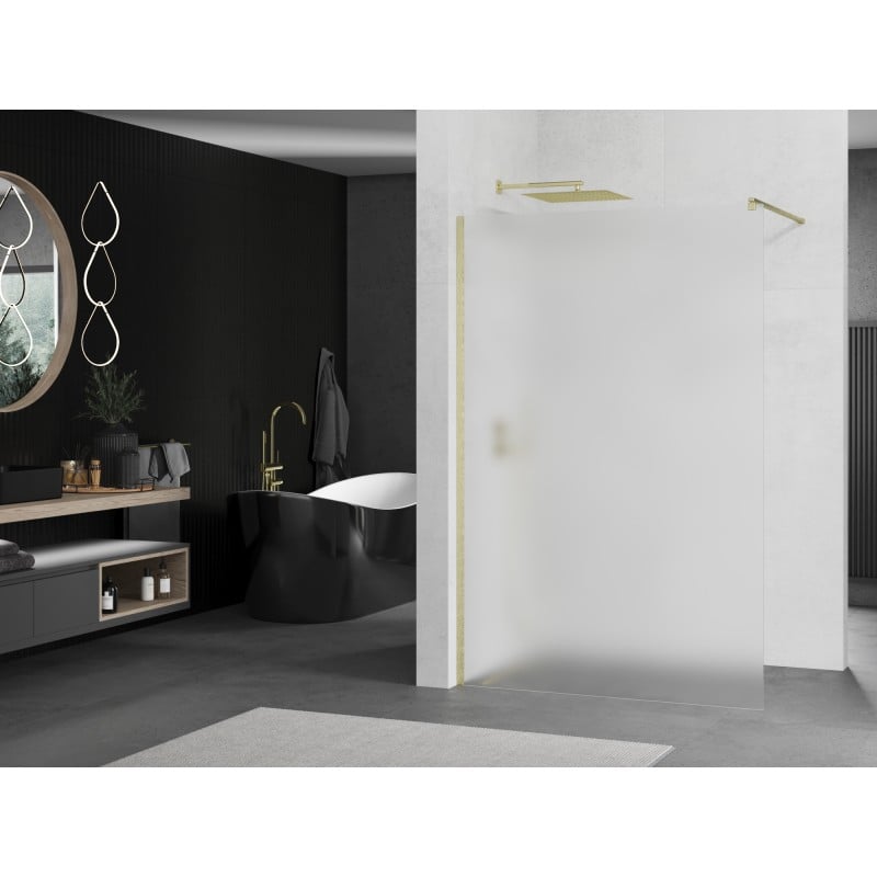 Mexen Kioto ścianka prysznicowa Walk-in 130 x 200 cm, szron 8 mm, złota szczotkowana - 800-130-101-55-30