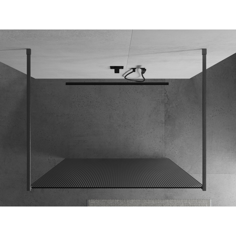 Mexen Kioto ścianka prysznicowa wolnostojąca  100 x 200 cm, prążki 8 mm, gun gray szczotkowany - 800-100-002-66-09