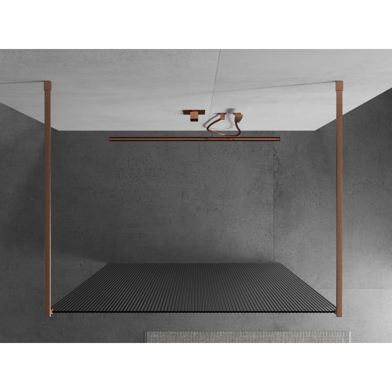 Mexen Kioto ścianka prysznicowa wolnostojąca  120 x 200 cm, prążki 8 mm, miedź szczotkowana - 800-120-002-65-09