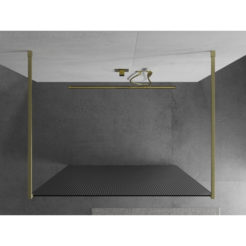 Mexen Kioto ścianka prysznicowa wolnostojąca 100 x 200 cm, prążki 8 mm, złota szczotkowana - 800-100-002-55-09