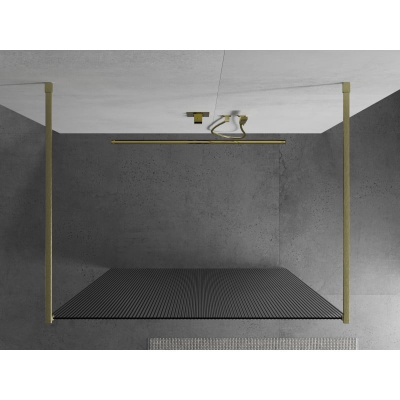 Mexen Kioto ścianka prysznicowa wolnostojąca 120 x 200 cm, prążki 8 mm, złota szczotkowana - 800-120-002-55-09