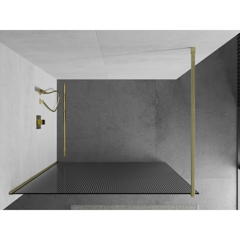 Mexen Kioto ścianka prysznicowa Walk-in 90 x 200 cm, prążki 8 mm, złota szczotkowana - 800-090-101-55-09
