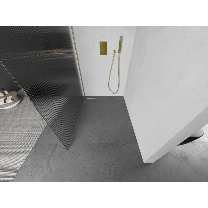 Mexen Kioto ścianka prysznicowa Walk-in 100 x 200 cm, prążki 8 mm, złota szczotkowana - 800-100-101-55-09