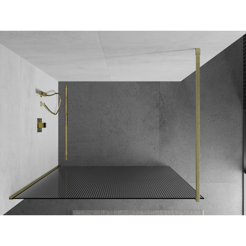 Mexen Kioto ścianka prysznicowa Walk-in 100 x 200 cm, prążki 8 mm, złota szczotkowana - 800-100-101-55-09