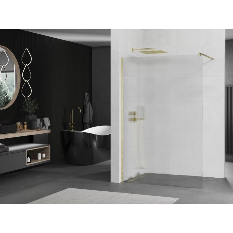 Mexen Kioto ścianka prysznicowa Walk-in 120 x 200 cm, prążki 8 mm, złota szczotkowana - 800-120-101-55-09