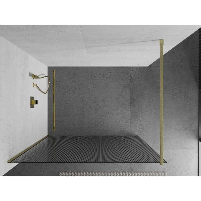 Mexen Kioto ścianka prysznicowa Walk-in 130 x 200 cm, prążki 8 mm, złota szczotkowana - 800-130-101-55-09