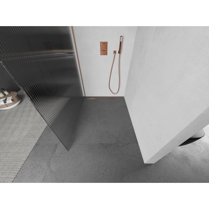 Mexen Kioto ścianka prysznicowa Walk-in 90 x 200 cm, prążki 8 mm, miedź szczotkowana - 800-090-101-65-09
