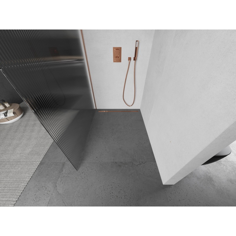 Mexen Kioto ścianka prysznicowa Walk-in 100 x 200 cm, prążki 8 mm, miedź szczotkowana - 800-100-101-65-09