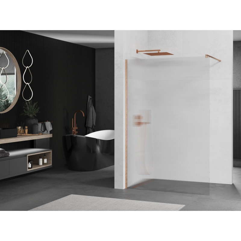 Mexen Kioto ścianka prysznicowa Walk-in 100 x 200 cm, prążki 8 mm, miedź szczotkowana - 800-100-101-65-09