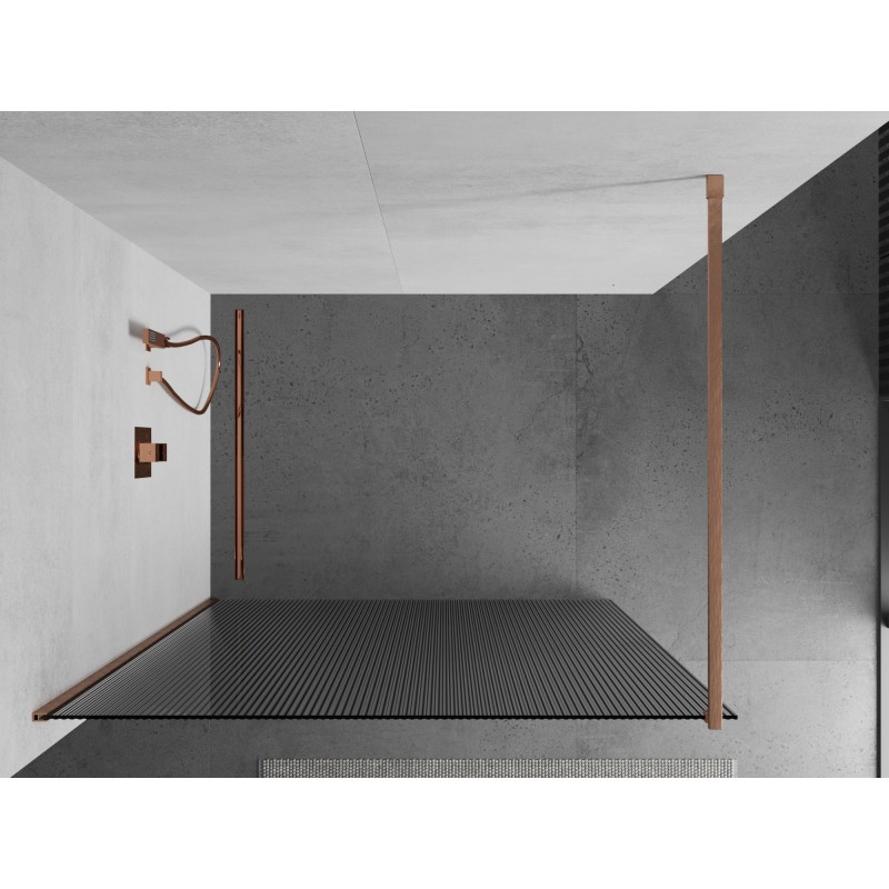 Mexen Kioto ścianka prysznicowa Walk-in 100 x 200 cm, prążki 8 mm, miedź szczotkowana - 800-100-101-65-09