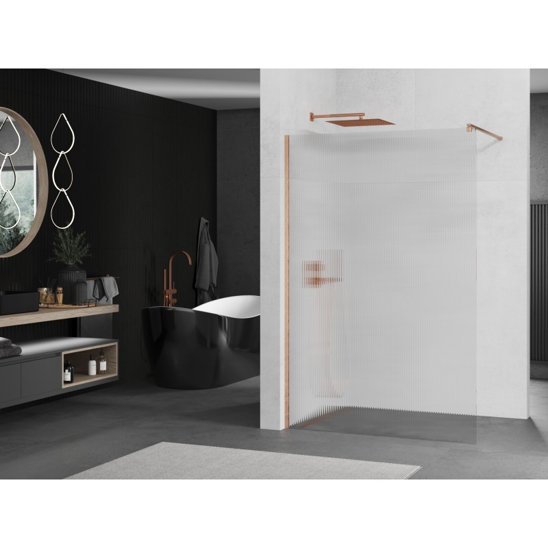 Mexen Kioto ścianka prysznicowa Walk-in 110 x 200 cm, prążki 8 mm, miedź szczotkowana - 800-110-101-65-09