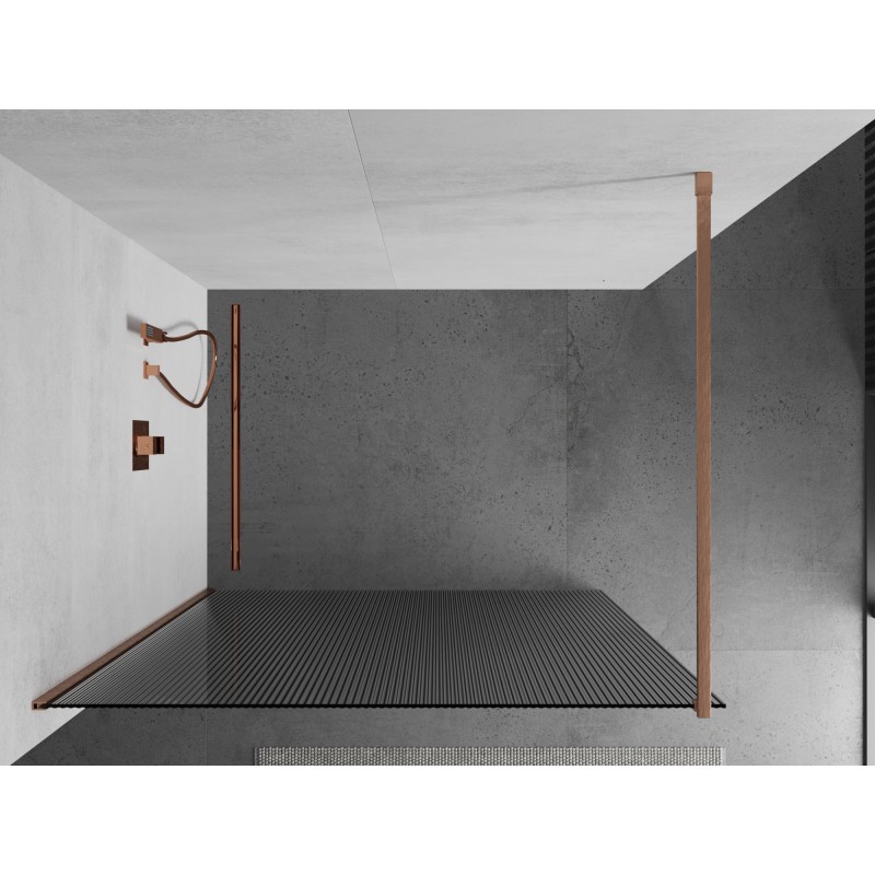 Mexen Kioto ścianka prysznicowa Walk-in 110 x 200 cm, prążki 8 mm, miedź szczotkowana - 800-110-101-65-09