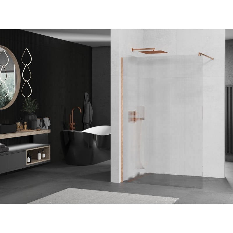 Mexen Kioto ścianka prysznicowa Walk-in 120 x 200 cm, prążki 8 mm, miedź szczotkowana - 800-120-101-65-09