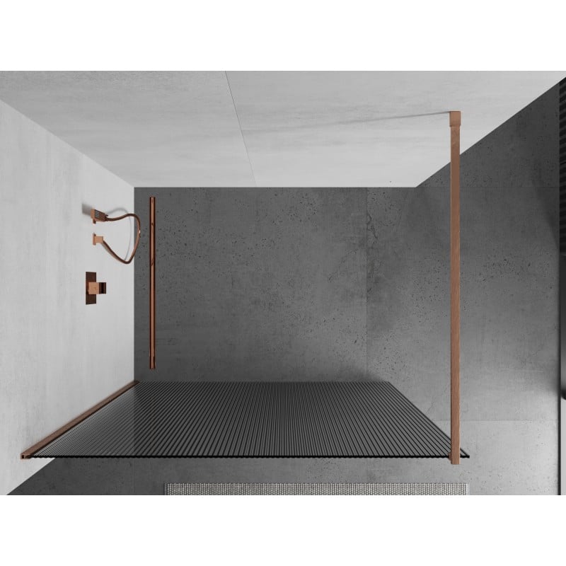 Mexen Kioto ścianka prysznicowa Walk-in 130 x 200 cm, prążki 8 mm, miedź szczotkowana - 800-130-101-65-09