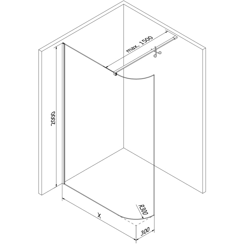 Mexen Kioto-R ścianka prysznicowa zaokrąglona Walk-in 150 x 200 cm, transparent 8 mm, chrom - 800-150-101-01-06