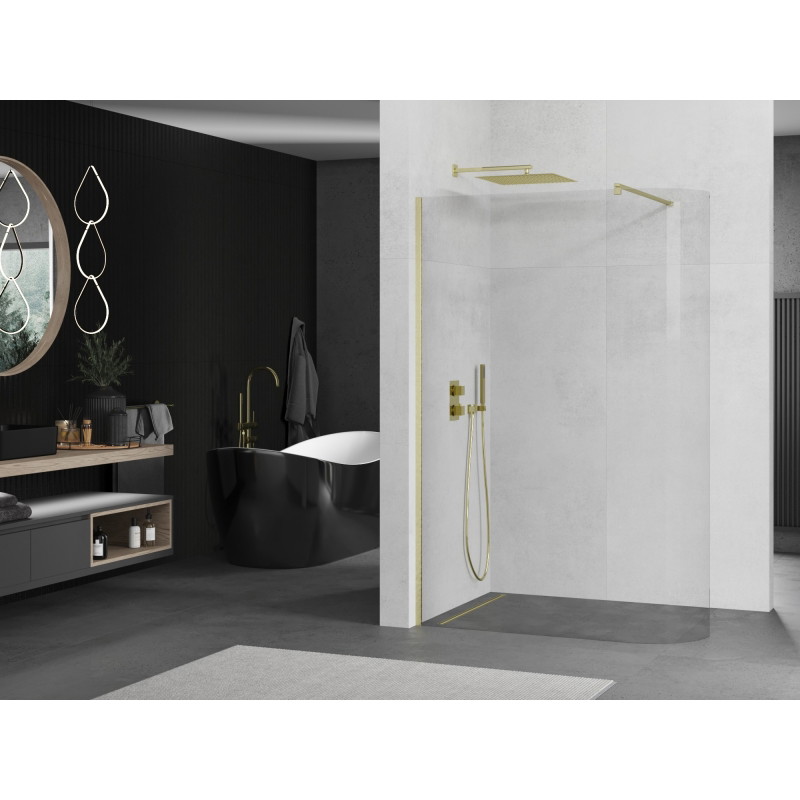 Mexen Kioto-R o ścianka prysznicowa zaokrąglona Walk-in 100 x 200 cm, transparent 8 mm, złota szczotkowana - 800-100-101-55-06