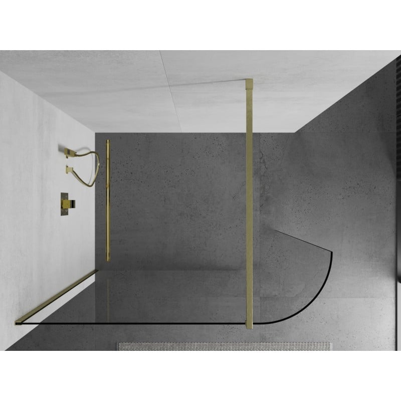 Mexen Kioto-R ścianka prysznicowa zaokrąglona Walk-in 140 x 200 cm, transparent 8 mm, złota szczotkowana - 800-140-101-55-06