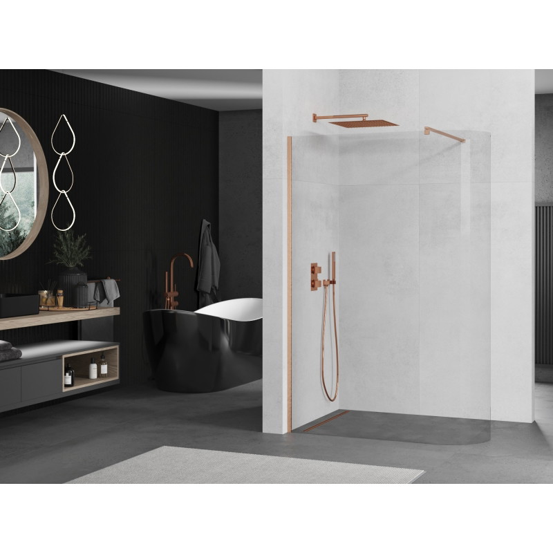 Mexen Kioto-R ścianka prysznicowa zaokrąglona Walk-in 100 x 200 cm, transparent 8 mm, miedź szczotkowana - 800-100-101-65-06
