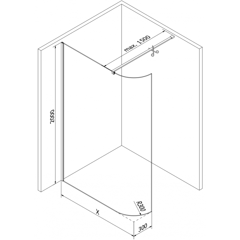 Mexen Kioto-R ścianka prysznicowa zaokrąglona Walk-in 110 x 200 cm, transparent 8 mm, miedź szczotkowana - 800-110-101-65-06