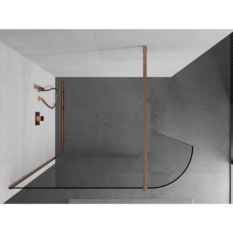 Mexen Kioto-R ścianka prysznicowa zaokrąglona Walk-in 130 x 200 cm, transparent 8 mm, miedź szczotkowana - 800-130-101-65-06