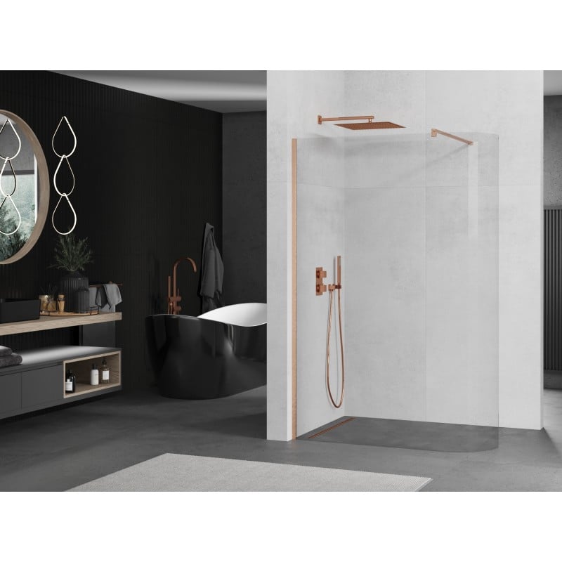 Mexen Kioto-R ścianka prysznicowa zaokrąglona Walk-in 150 x 200 cm, transparent 8 mm, miedź szczotkowana - 800-150-101-65-06