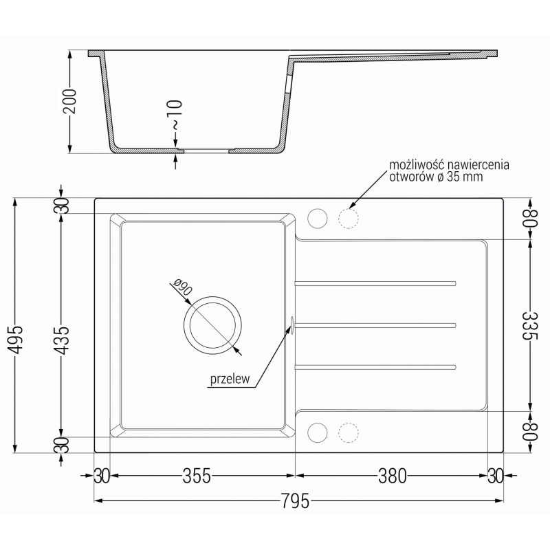Mexen Bruno zlewozmywak granitowy 1-komorowy z ociekaczem i baterią kuchenną Duo, czarny/złoty metalik - 6513-75-671701-57-B