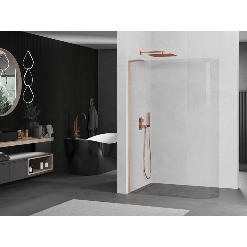 Mexen Kioto-R L ścianka prysznicowa zaokrąglona Walk-in 90 x 200 cm, transparent, miedź szczotkowana - 800-090-103-65-06