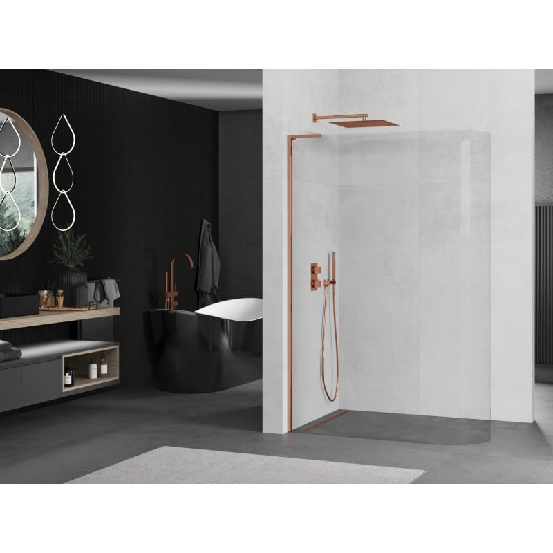 Mexen Kioto-R L ścianka prysznicowa zaokrąglona Walk-in 90 x 200 cm, transparent, różowe złoto - 800-090-103-60-06