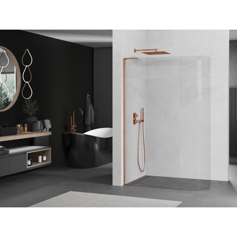 Mexen Kioto-R L ścianka prysznicowa zaokrąglona Walk-in 120 x 200 cm, transparent, różowe złoto - 800-120-103-60-06