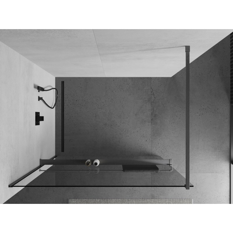 Mexen Kioto+ ścianka prysznicowa z półką Walk-in 140 x 200 cm, transparent, gun gray szczotkowany - 800-140-121-66-00