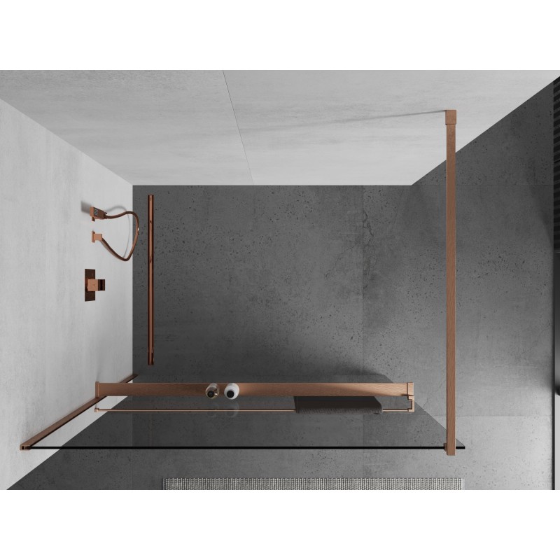 Mexen Kioto+ ścianka prysznicowa z półką Walk-in 110 x 200 cm, transparent, miedź szczotkowana - 800-110-121-65-00
