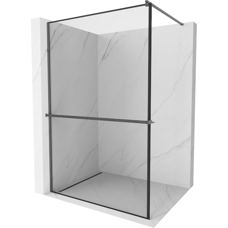 Mexen Kioto+ ścianka prysznicowa z półką Walk-in 110 x 200 cm, czarna ramka, gun gray szczotkowany - 800-110-121-66-70