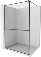 Mexen Kioto+ ścianka prysznicowa z półką Walk-in 130 x 200 cm, czarna ramka, gun metal - 800-130-121-95-70