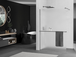 Mexen Kioto+ ścianka prysznicowa z półką Walk-in 120 x 200 cm, szron, gun metal - 800-120-121-95-30
