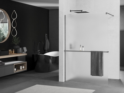Mexen Kioto+ ścianka prysznicowa z półką Walk-in 140 x 200 cm, szron, gun metal - 800-140-121-95-30
