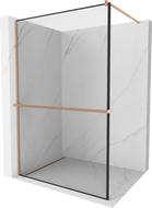 Mexen Kioto+ ścianka prysznicowa z półką Walk-in 100 x 200 cm, czarna ramka, miedź szczotkowana - 800-100-121-65-70