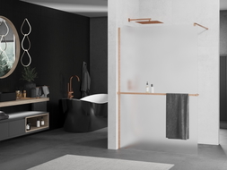 Mexen Kioto+ ścianka prysznicowa z półką Walk-in 140 x 200 cm, szron, miedź szczotkowana - 800-140-121-65-30