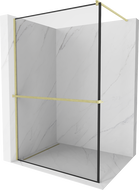 Mexen Kioto+ ścianka prysznicowa z półką Walk-in 140 x 200 cm, czarna ramka, złota szczotkowana - 800-140-121-55-70