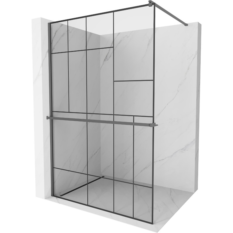 Mexen Kioto+ ścianka prysznicowa z półką Walk-in 120 x 200 cm, czarny wzór, gun metal - 800-120-121-95-78
