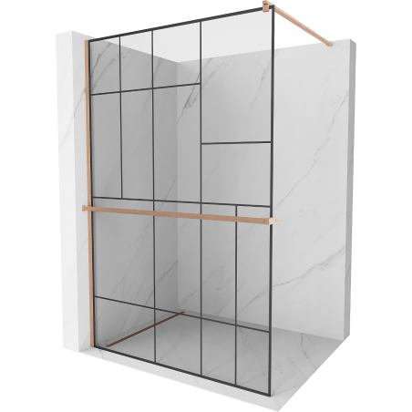 Mexen Kioto+ ścianka prysznicowa z półką Walk-in 80 x 200 cm, czarny wzór, miedź szczotkowana - 800-080-121-65-78